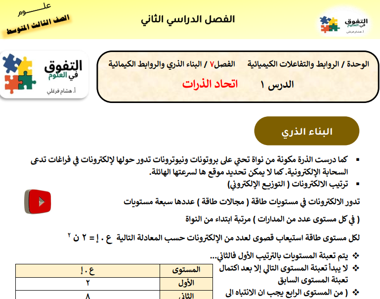مذكرة علوم ثالث متوسط ف2 الجزء الثاني 1447