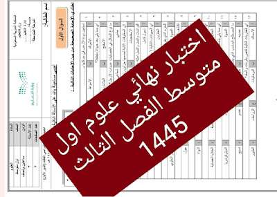 اختبار نهائي علوم اول متوسط الفصل الثالث 1445