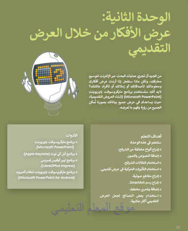 حل الوحدة الثانية عرض الأفكار من خلال العرض التقديمي مهارات رقمية اول متوسط ف3