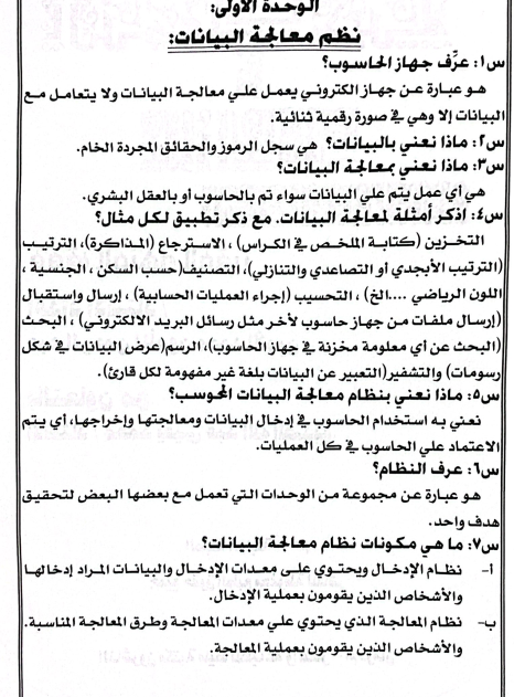 ملخص ومراجعة الحاسوب الصف الثاني الثانوي السودان